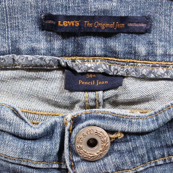 Levi's 542 Jeans Women's 12 Light Wash Straight Pencil Flap Pockets Stretch - Picture 3 of 9